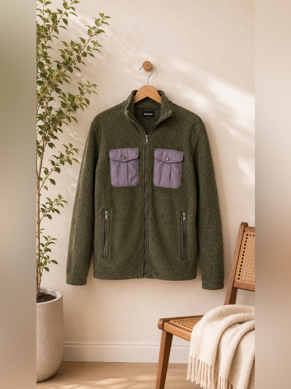Marmot Halsey‎ Jacket Coolmax Wool Blend Full Zip Olive Green Mens M Gorpcore